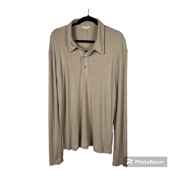 Movesgood Leeopold Ribbed Polo Shirt Bamboo Lyocell Tan NWT Sz L/XL - Picture 3 of 11